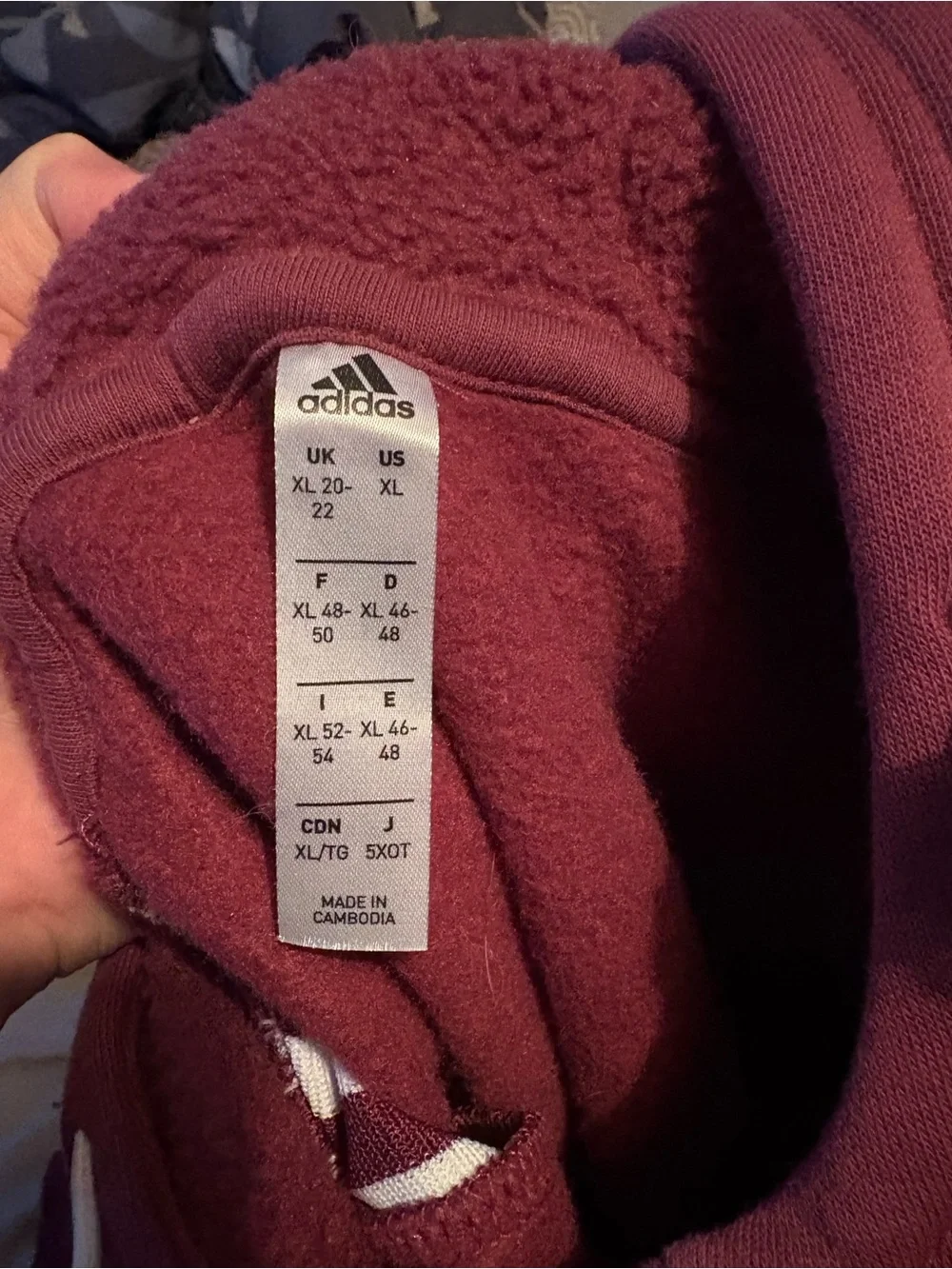 adidas burgundy fleece hoodie with white accents - Picture 2 of 2